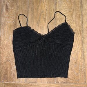 PacSun Black Ribbed Camisole with Lace Trim